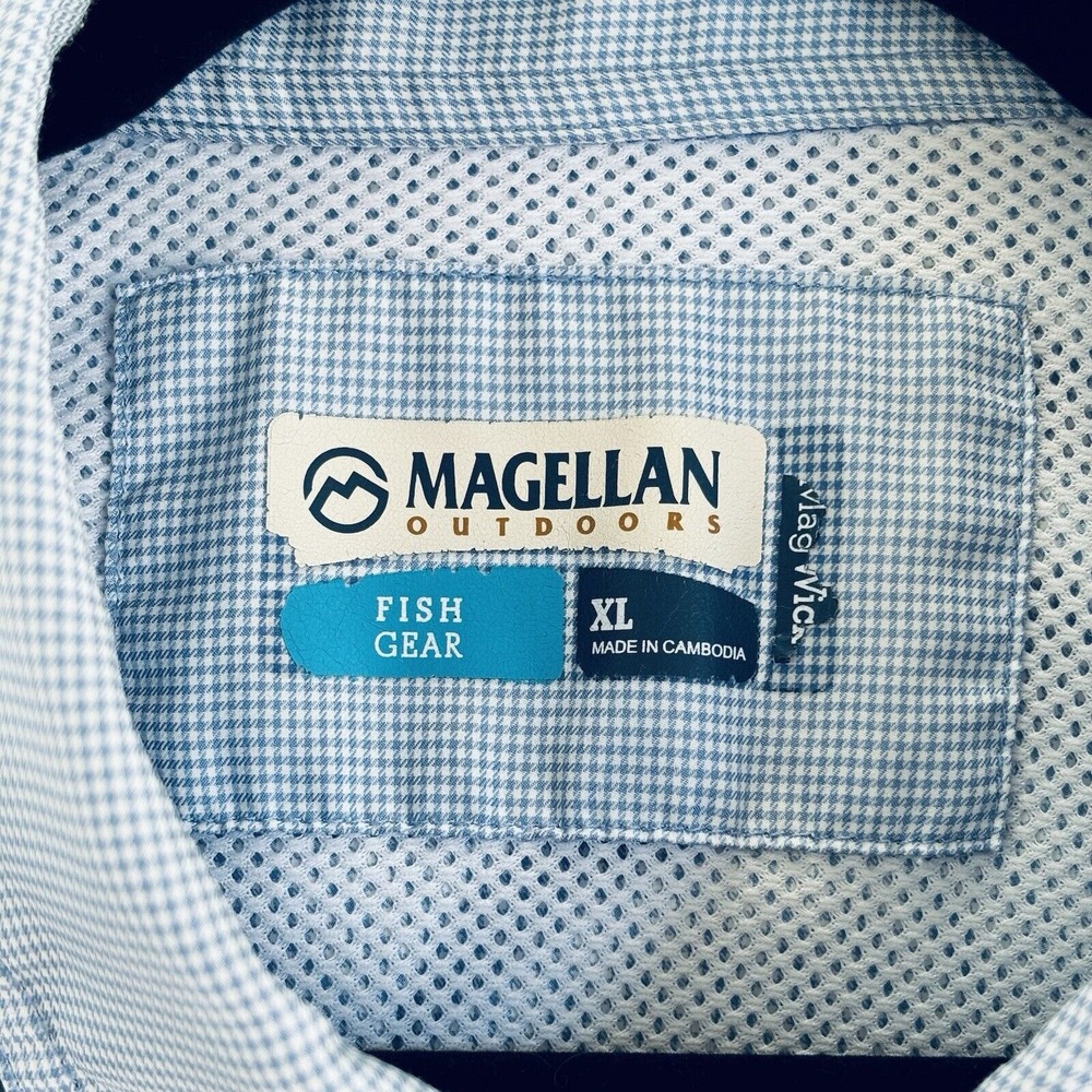Magellan Men XL Blue White Check Short Sleeve Button Down Relaxed Fish Gear - Picture 2 of 12